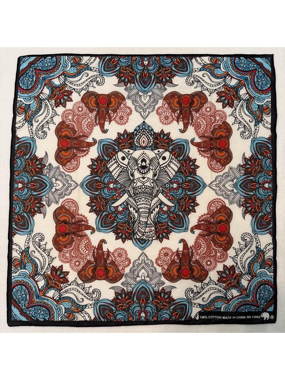 Vintage Multicolor Motif Bandana 21.5"x22" Elephant Mandala Paisley Boho Cotton
